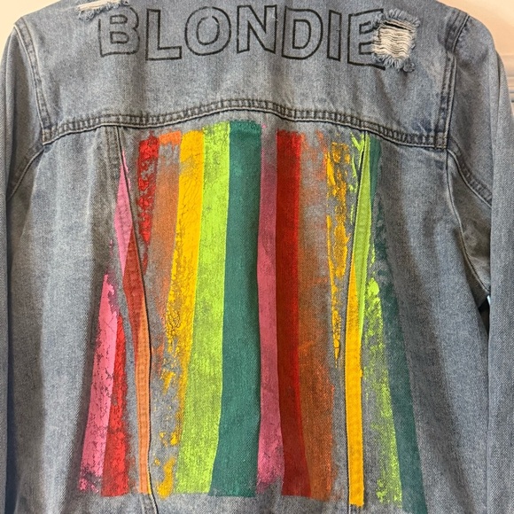 Judith March Jackets & Blazers - JUDITH MARCH “BLONDIE” Rainbow Painted Denim Jacket Size Large
